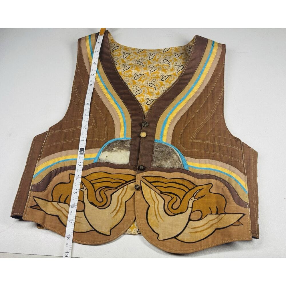 VTG 70s Art Nouveau Patchwork Vest Wearable Art Crane Boho Hippy Festival RARE! - Picture 12 of 12